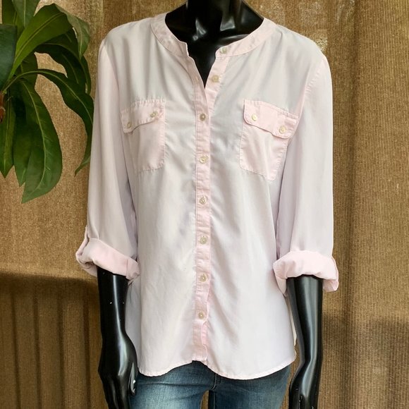 Chicos Collarless Roll Up long Sleeve Top - Picture 8 of 12